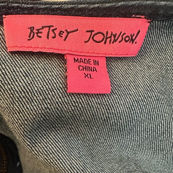 Betsey Johnson Denim Minidress Heart Zipper Y2K XL Puff Sleeve Cottagecore Retro - Picture 5 of 7